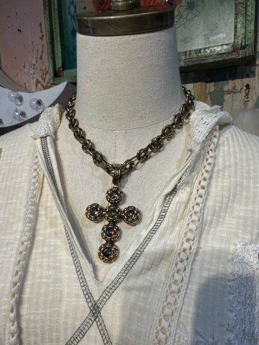 Inspired Gold & Volcano Crystal Cross Necklace
