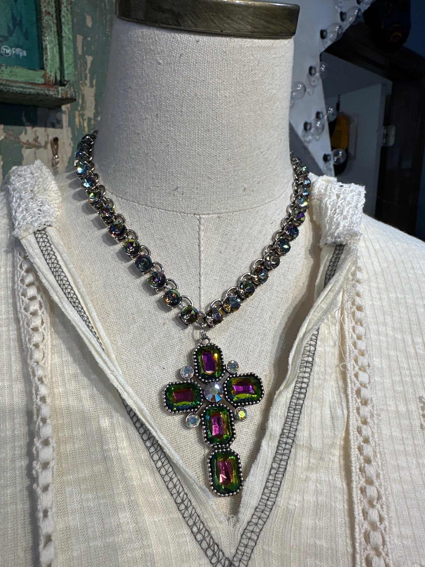 Volcano Crystal Cross Necklace