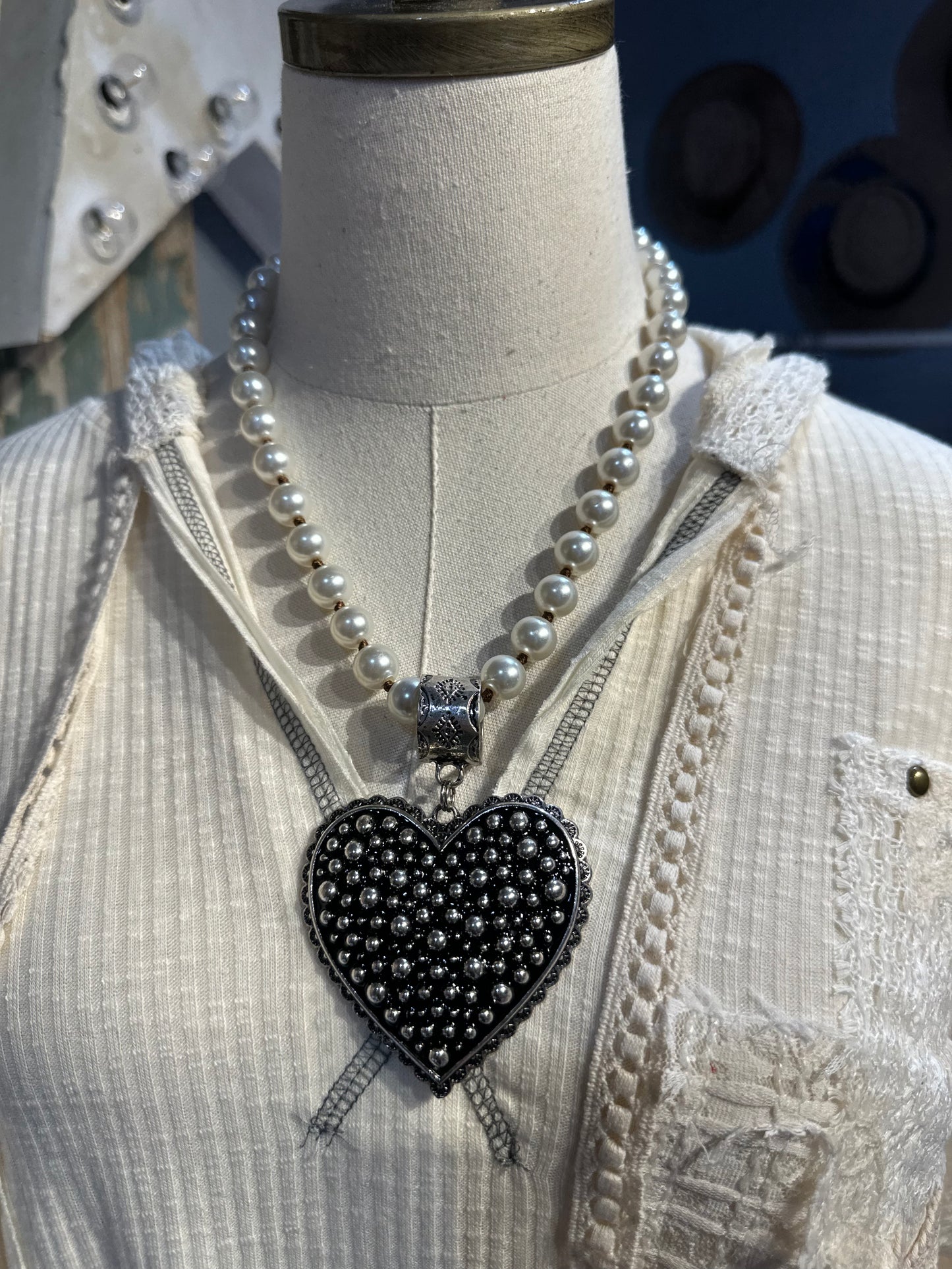 Inspired Pearl & Silver Heart Necklace