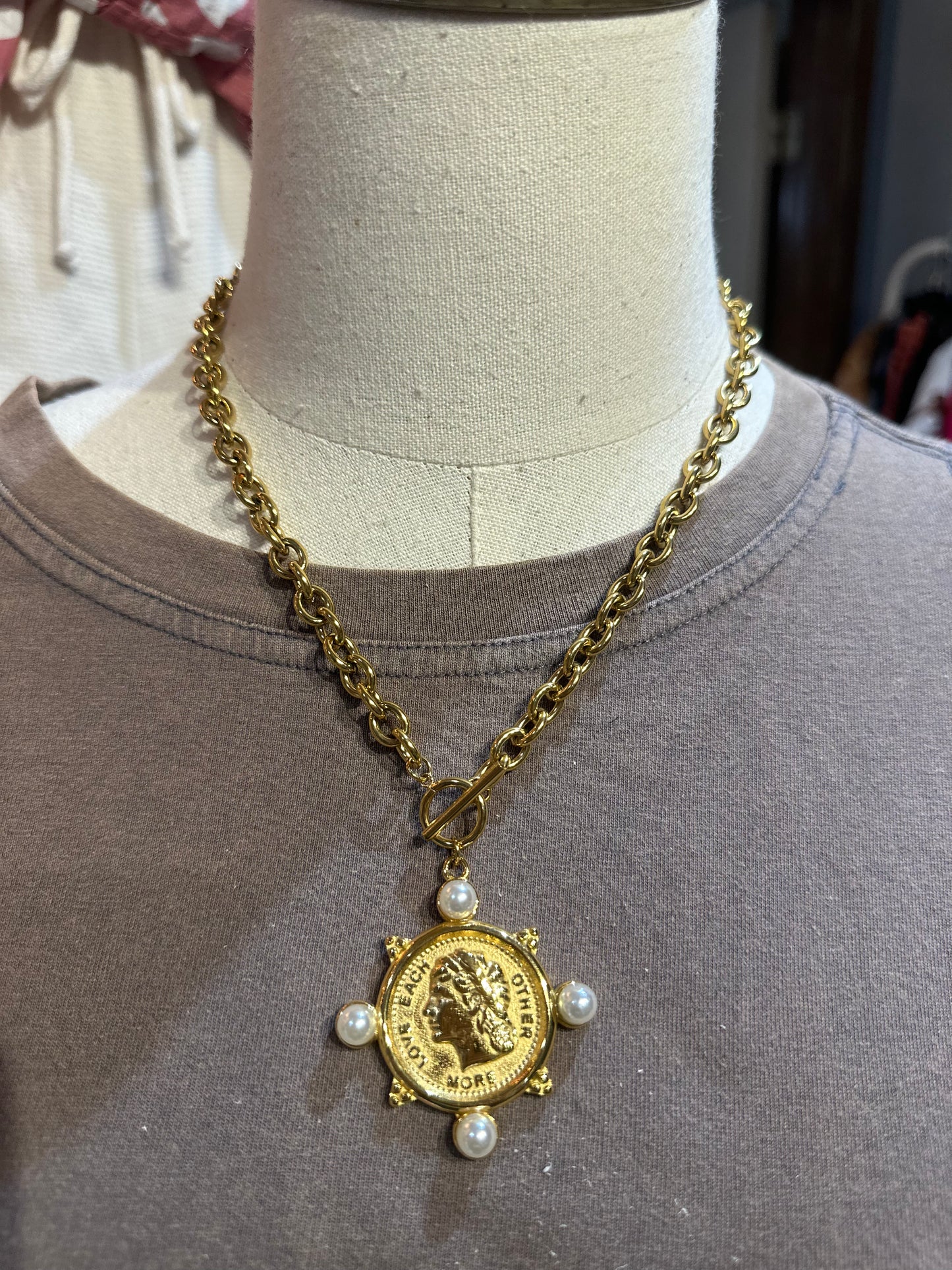 Inspired Gold & Pearl Coin Necklace