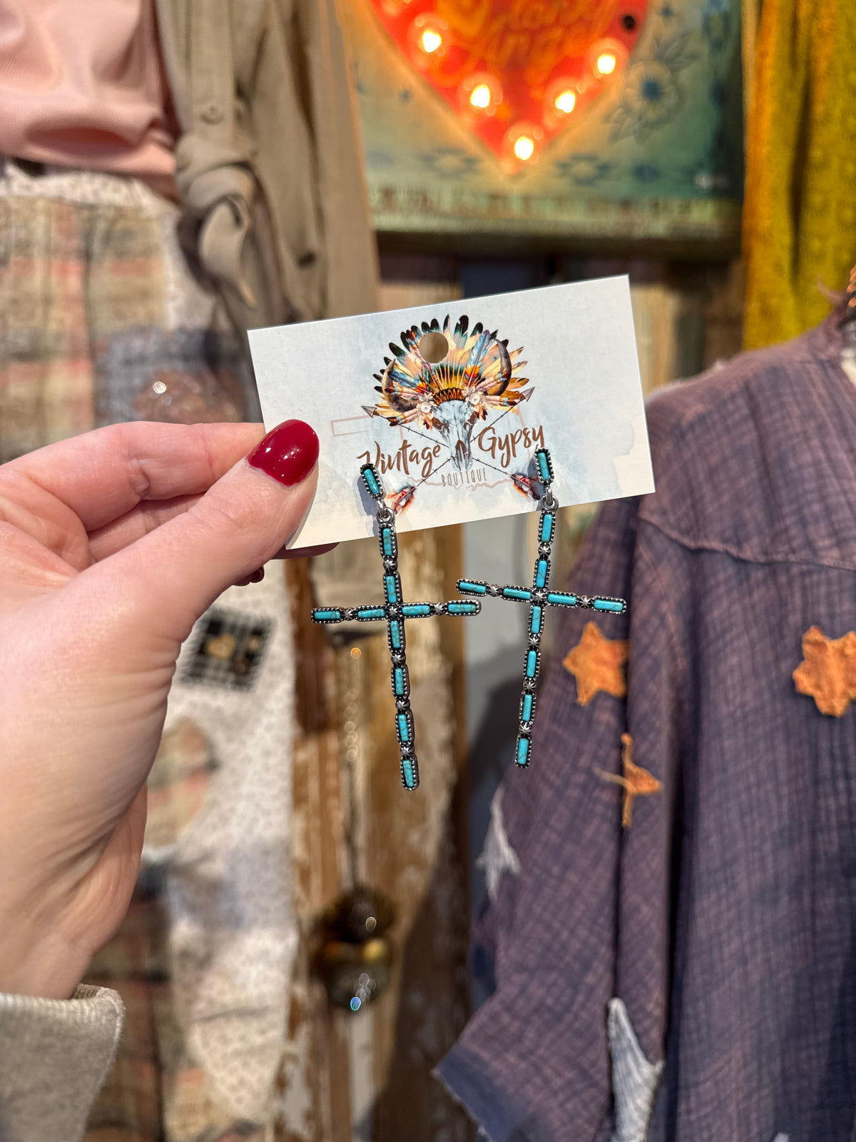 Inspired Turquoise Cross Post Earrings