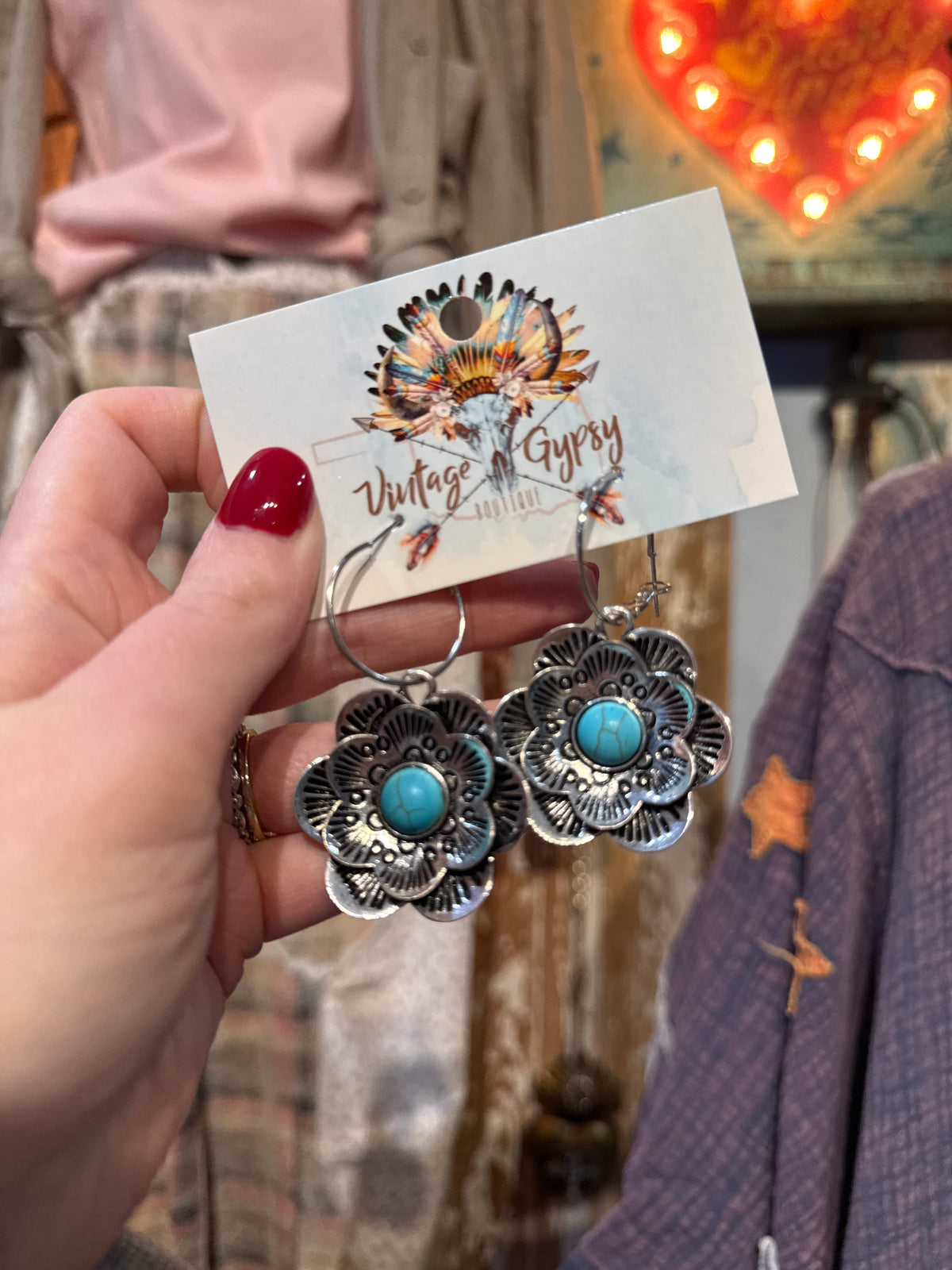 Inspired Silver & Turquoise Flower Earrings