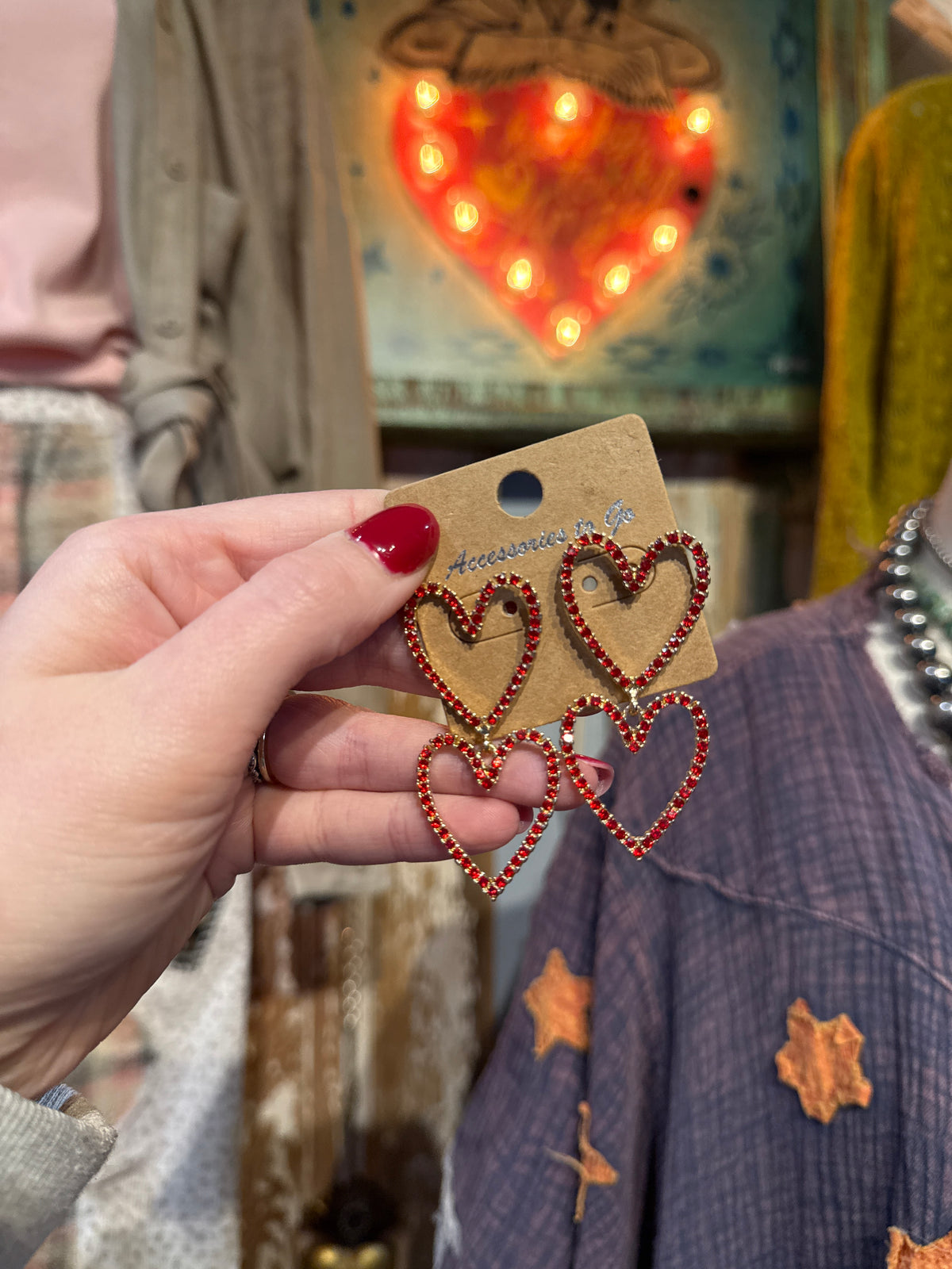 Inspired Red Crystal Heart Earrings