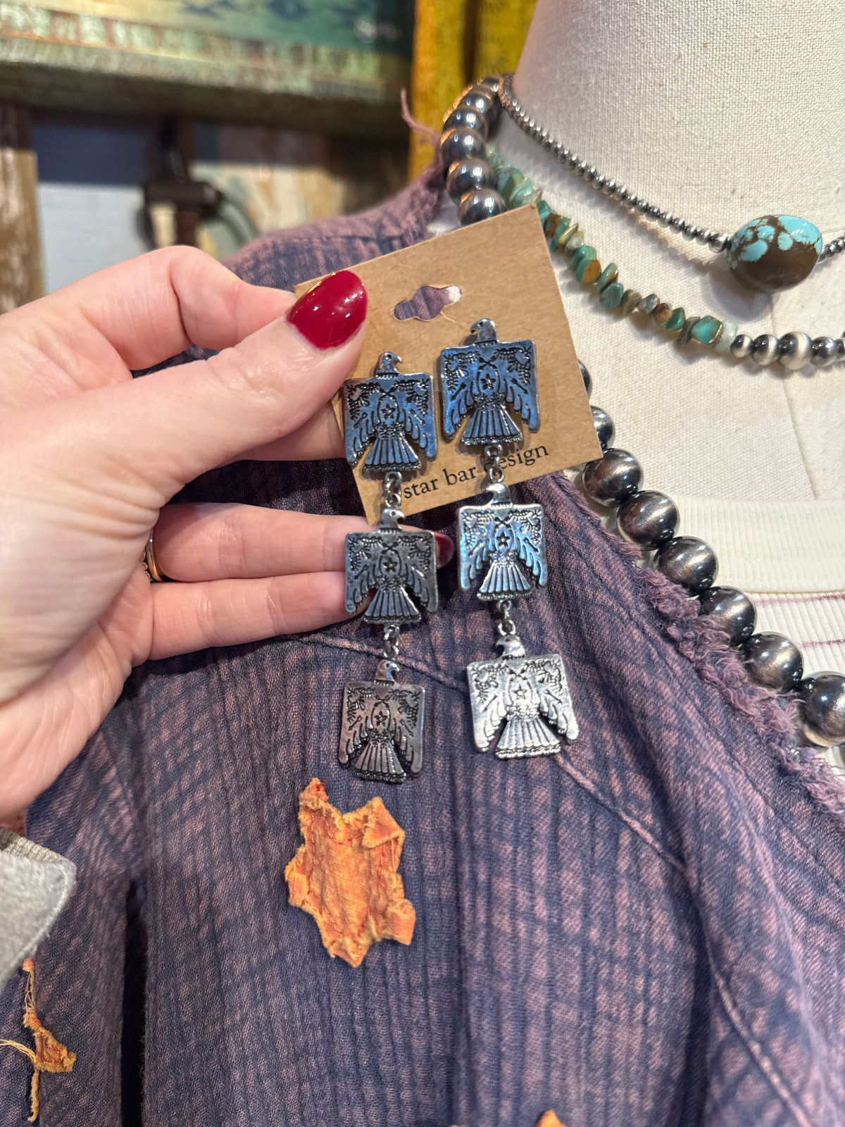Inspired Silver Thunderbird Dangle Earrings