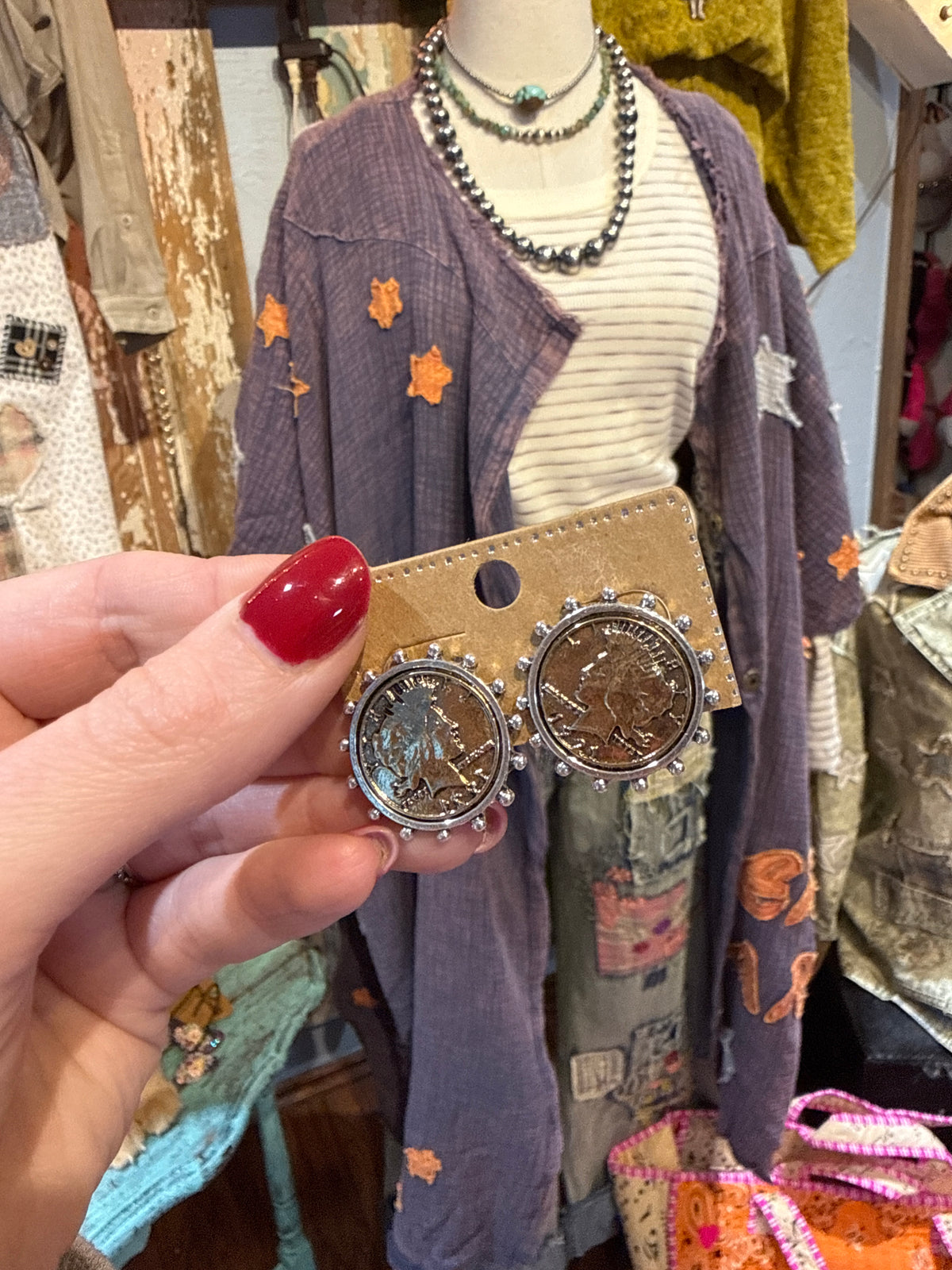 Inspired Mixed Metal Coin Earrings