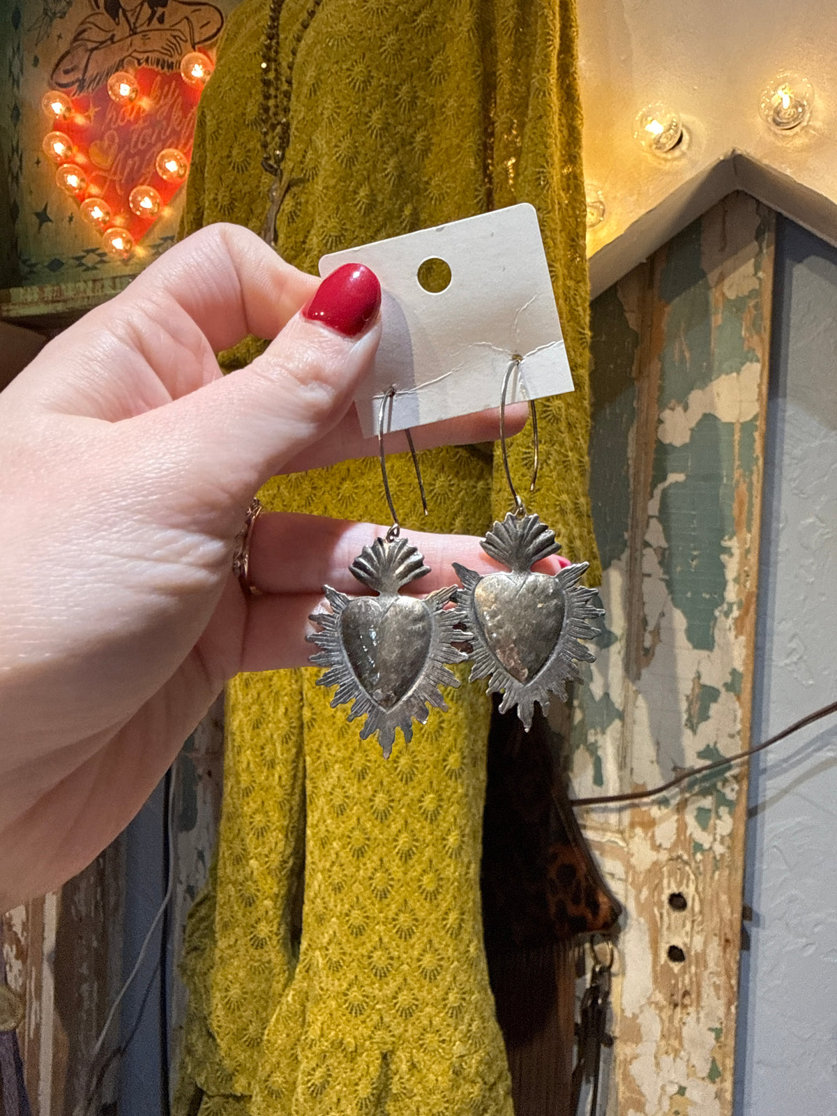 Hand Casted Bronze Sacred Heart Earrings