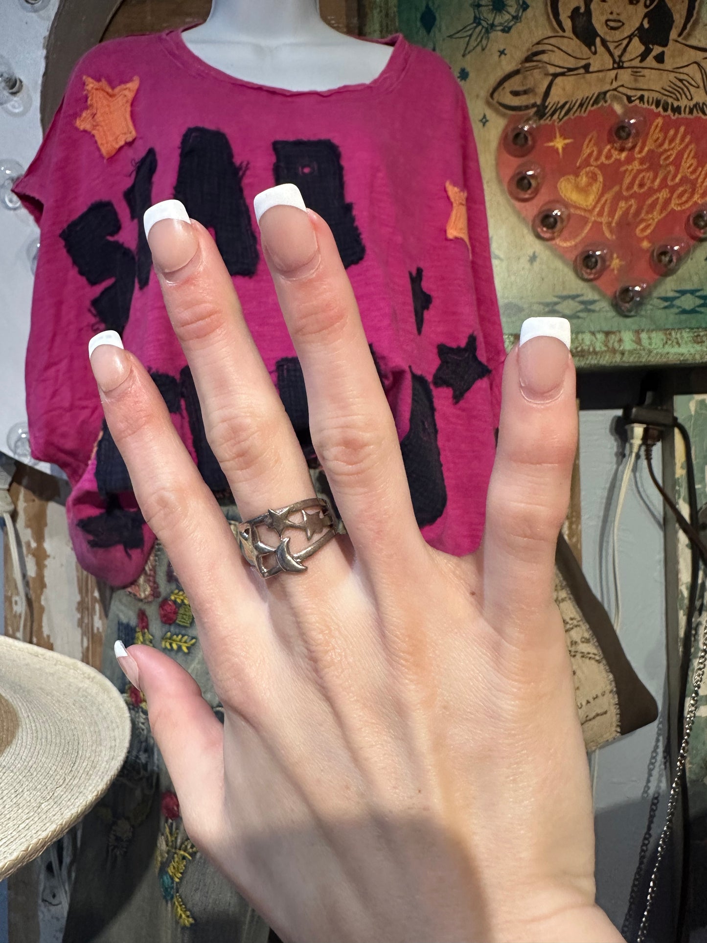 Sterling Silver Star & Moon Ring Size 8