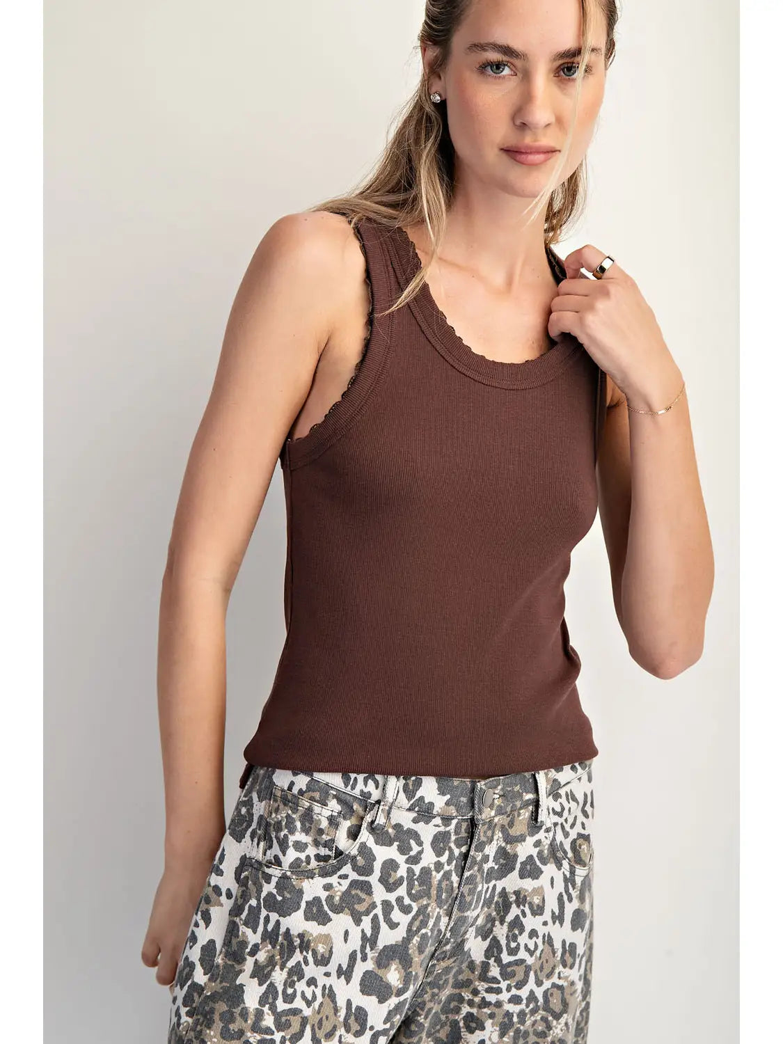 Umber Brown Ribbed Knit Tank