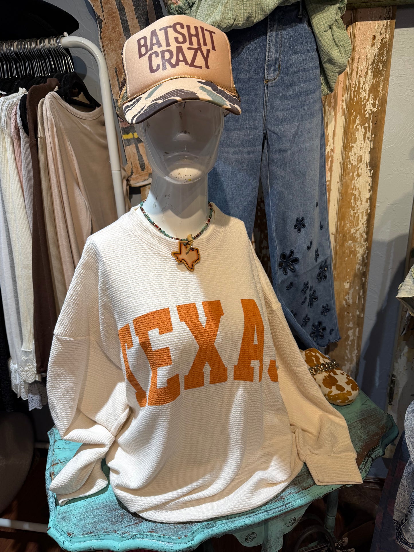 Knit TEXAS Long Sleeve Top Cream