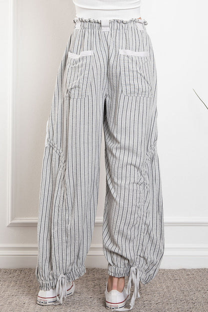 Blue Velvet Stripe Cargo Drawstring Pants Black