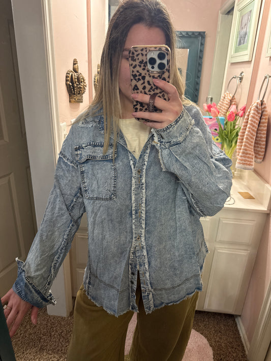 BlueVelvet Light Denim Front Button Down Shirt
