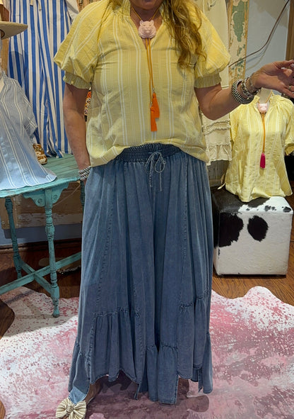Yellow Stripe Puff Sleeve Top