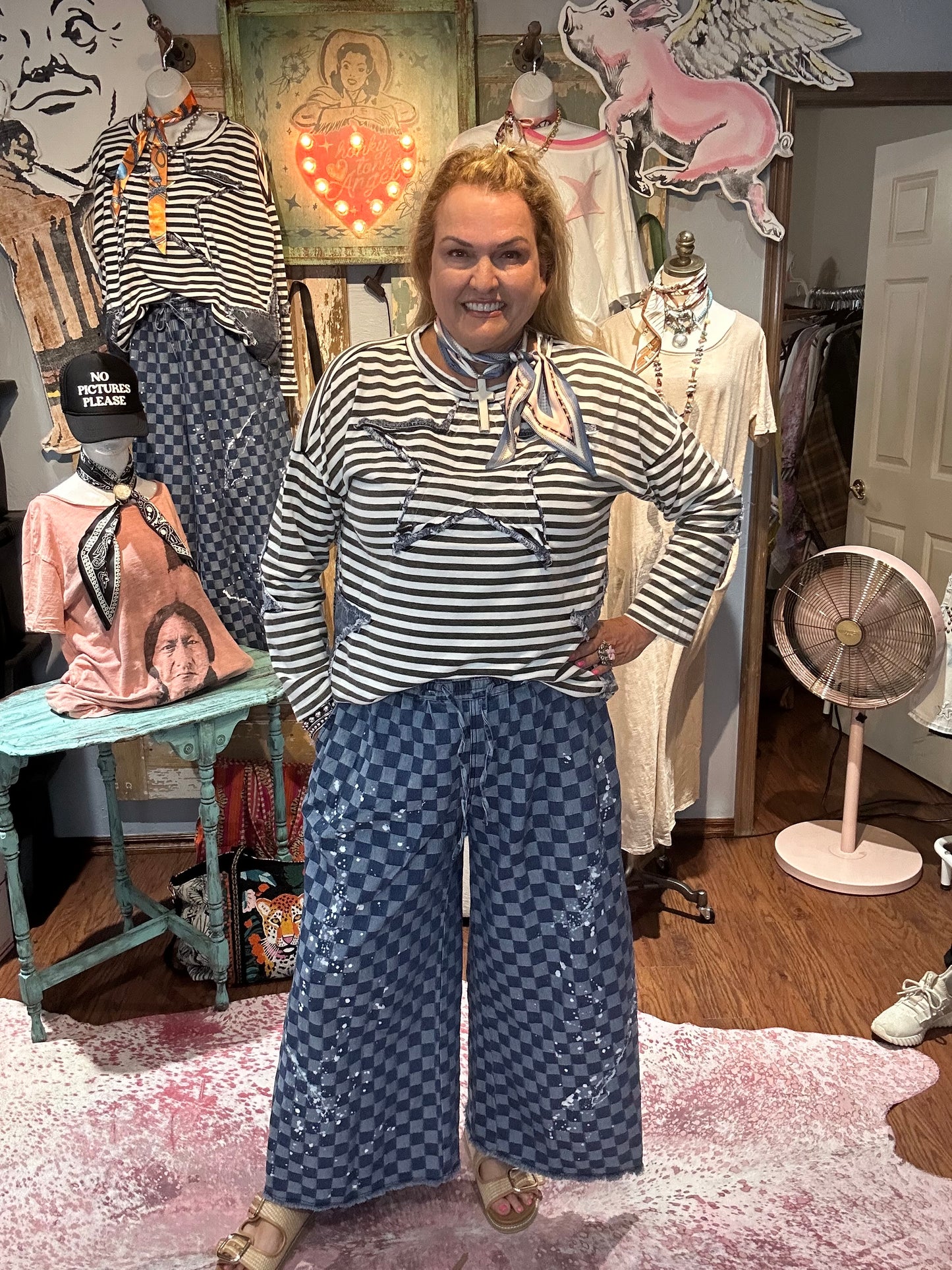 BlueVelvet Checker Board Wide Leg Pants