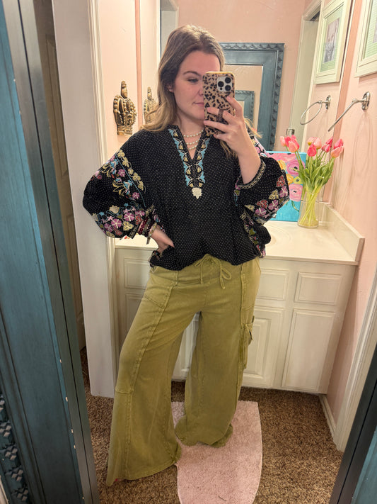 Easel Faded Olive Terry Knit Pants
