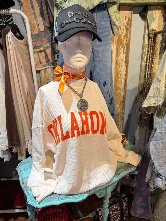 Knit Oklahoma Sweatshirt Cream/Orange