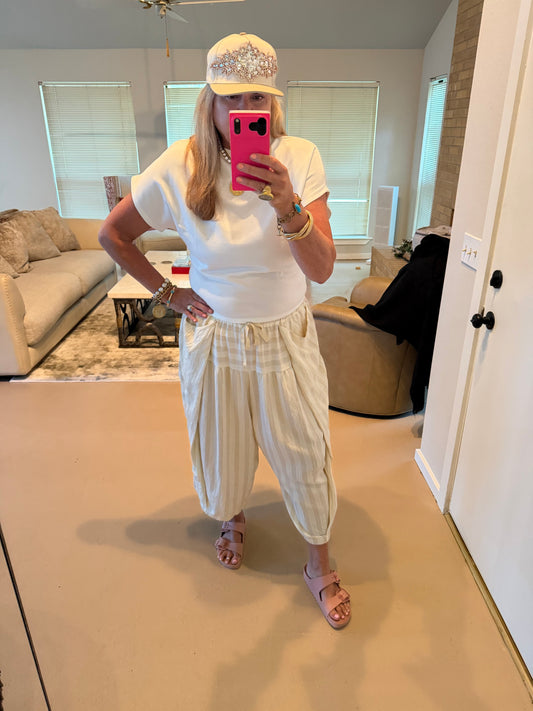 Natural Stripe Wide Leg Cropped Pants