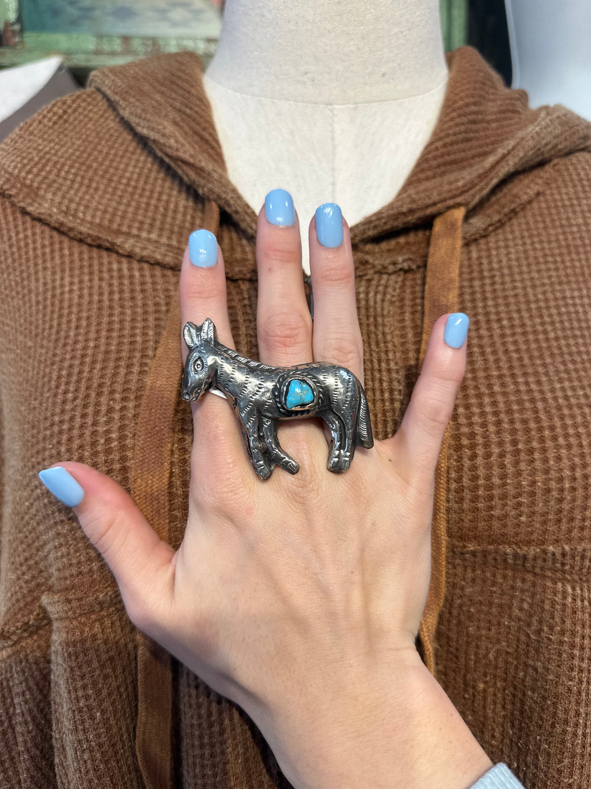 Tibetan Silver & Turquoise Donkey Ring