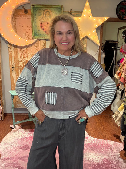 Oli & Hali Grey Stripe Patch Sweatshirt