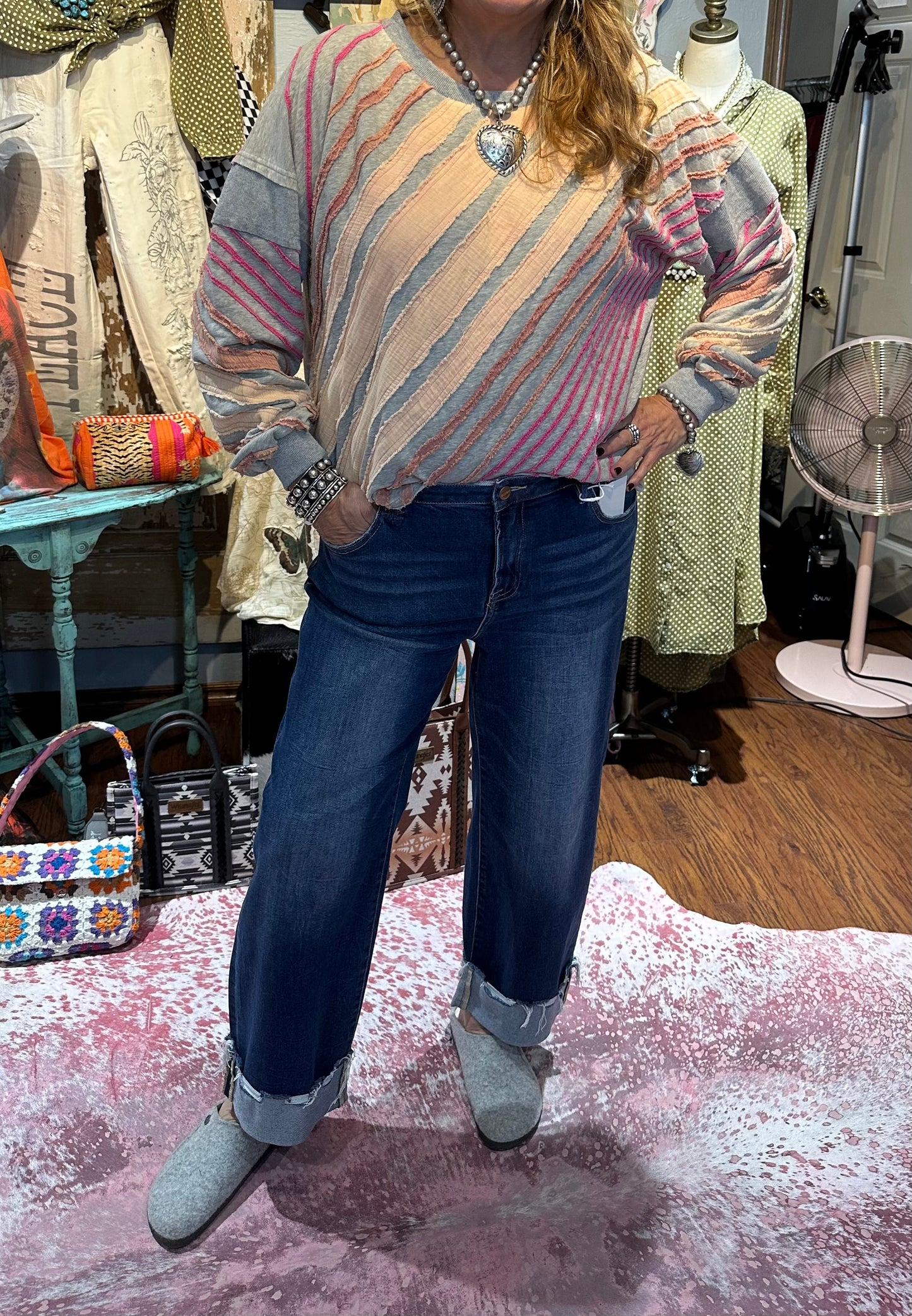 Risen High Rise Crop Boyfriend Cuffed Jeans