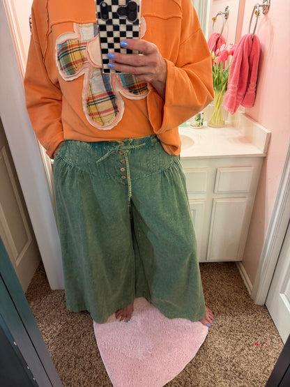 Oli & Hali Green Washed Wide Leg Pants
