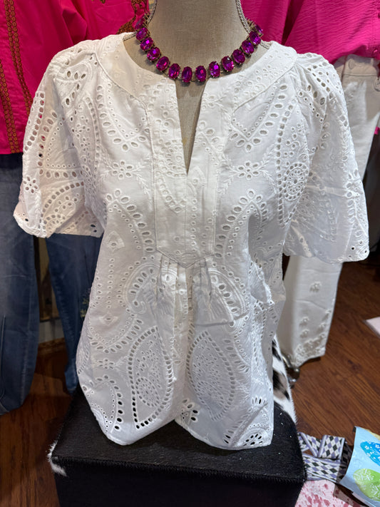 Off White Eyelet Top