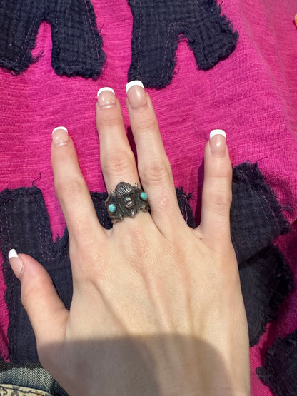 Navajo Russell Sam Sterling Silver & Kingman Buffalo Ring Size 8