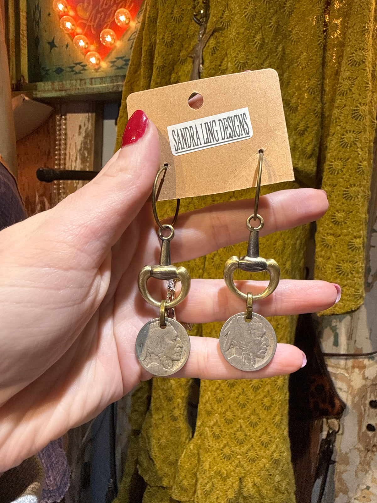 Sandra Ling Mixed Metal Horse Bit & Coin Earrings