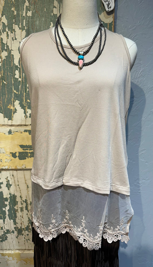 Taupe Lace Tank Top