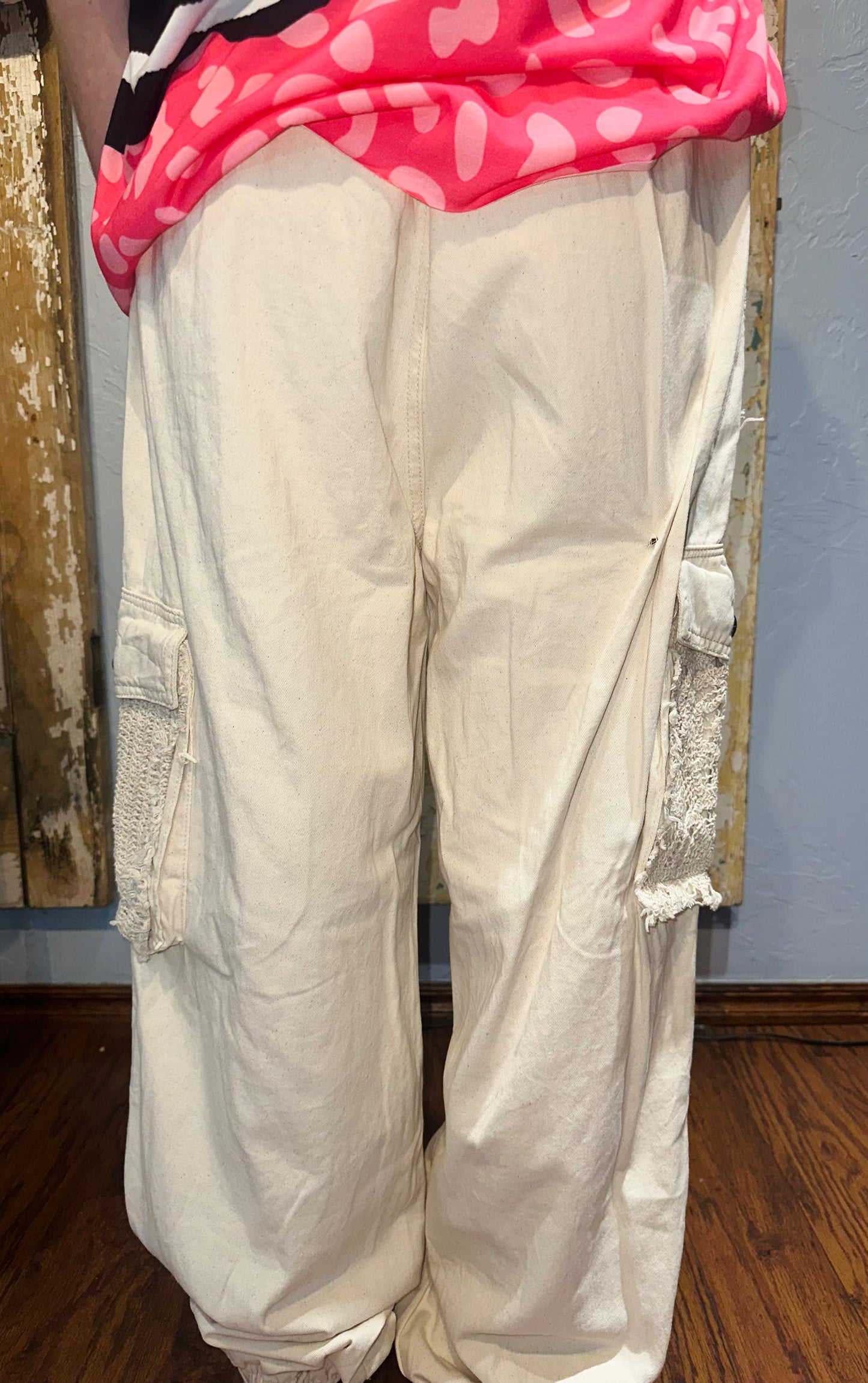 POL Cream Distressed Joggers
