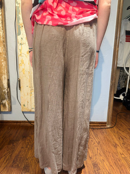 Tan Linen Straight Leg Pants