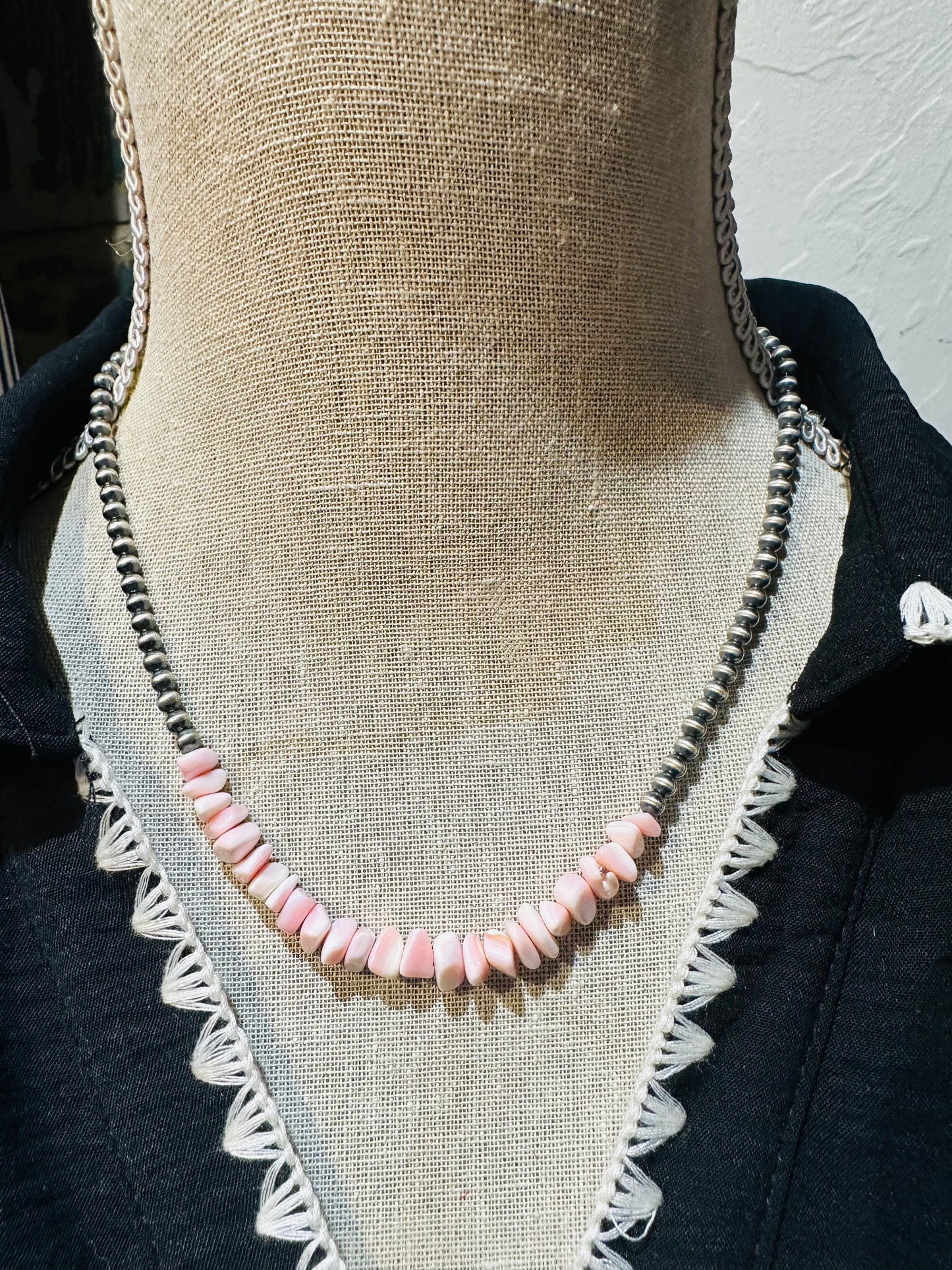 Navajo Pink Conch & Pearl Necklace