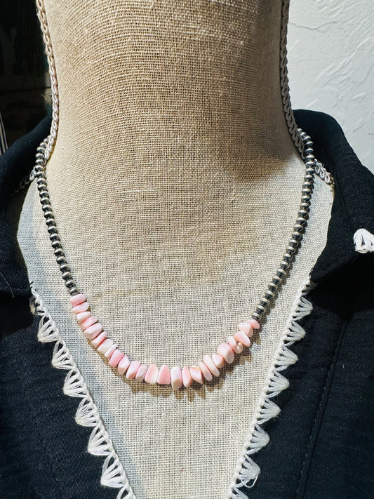 Navajo Pink Conch & Pearl Necklace