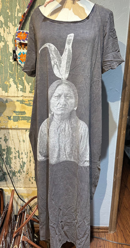 Blue Velvet Gray Chief Print Dress