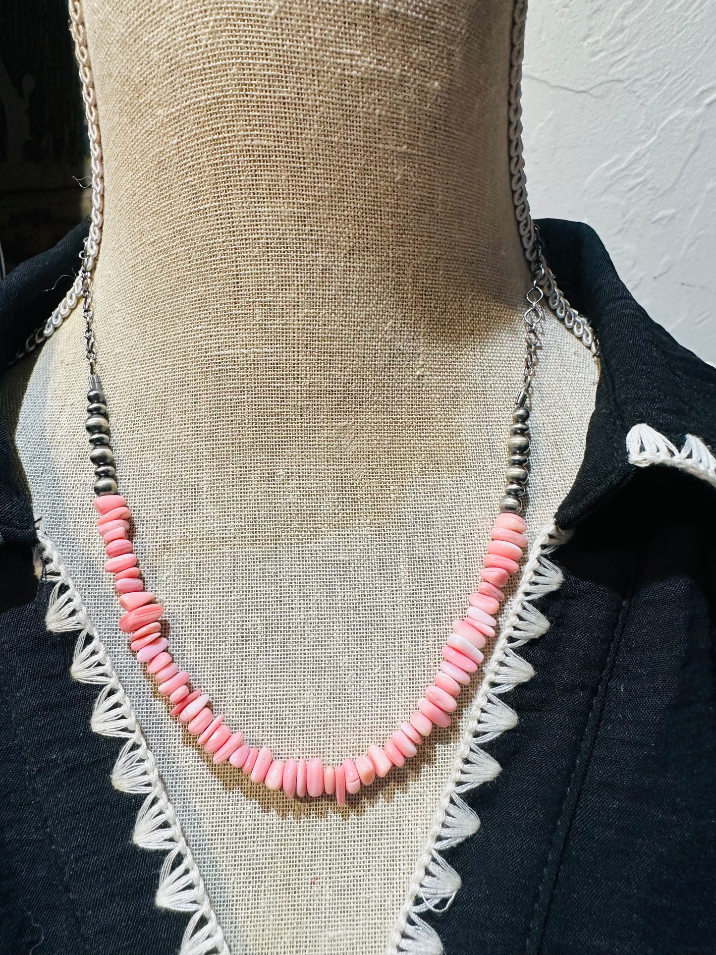 Navajo Pink Conch & Pearl Necklace