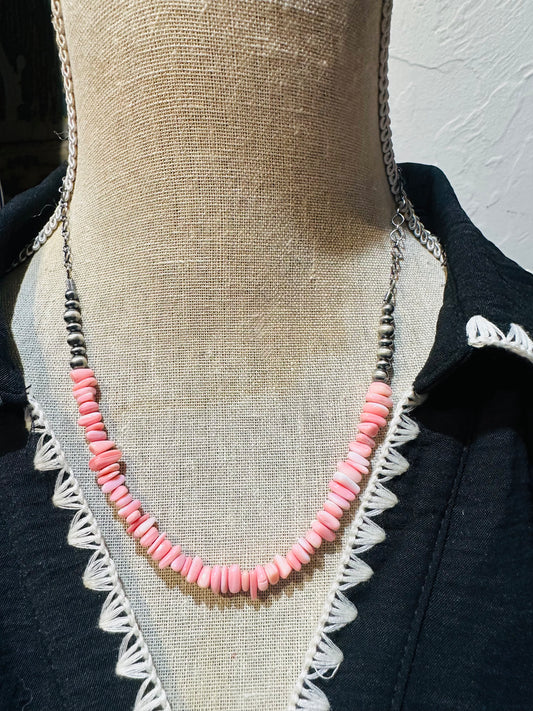 Navajo Pink Conch & Pearl Necklace