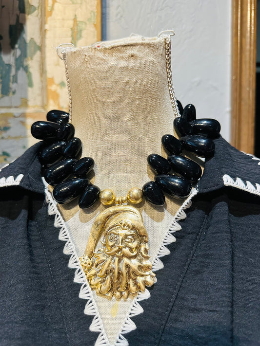 Black Bead Santa Necklace