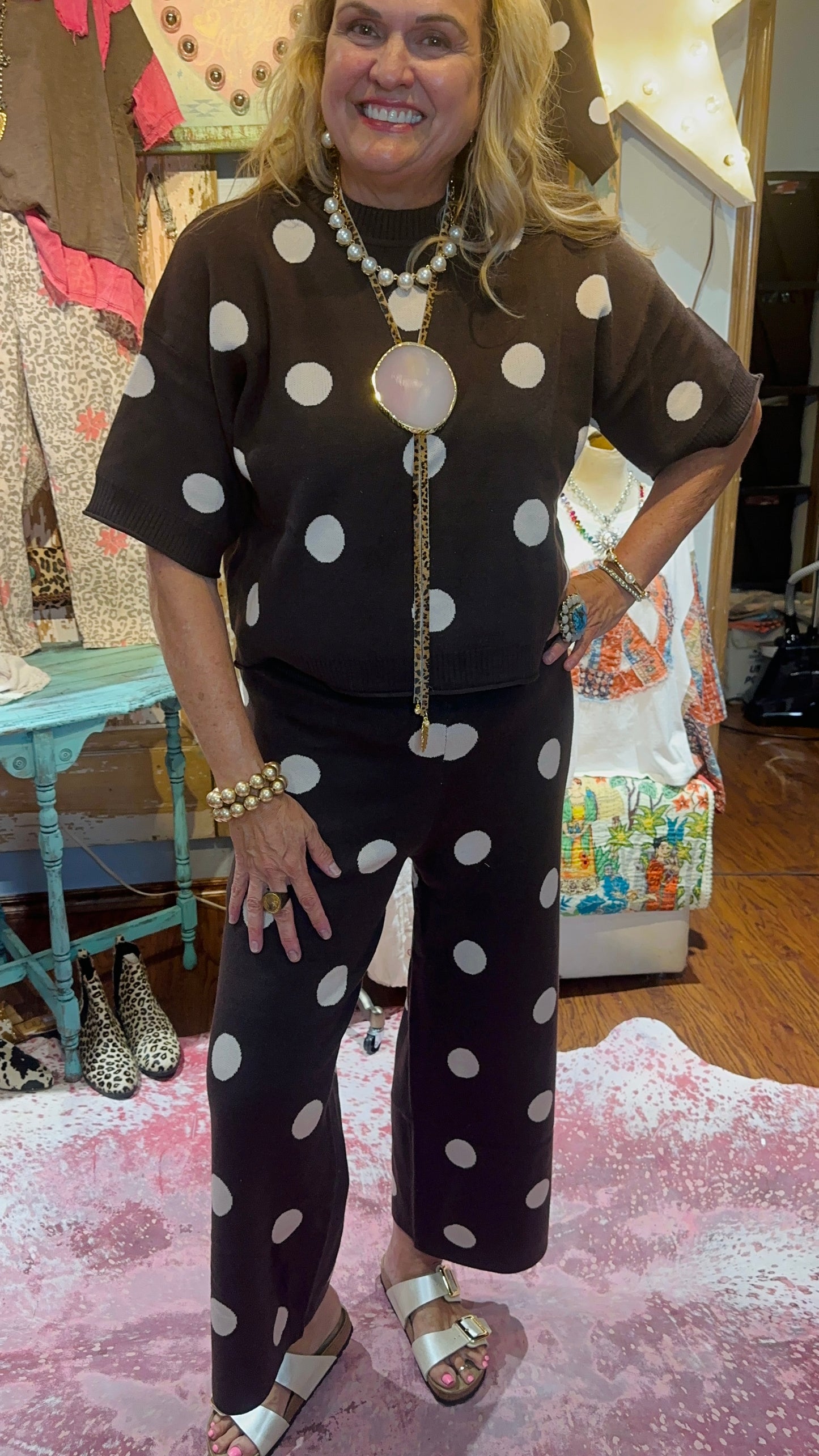 Brown Polka Dot Knit Set