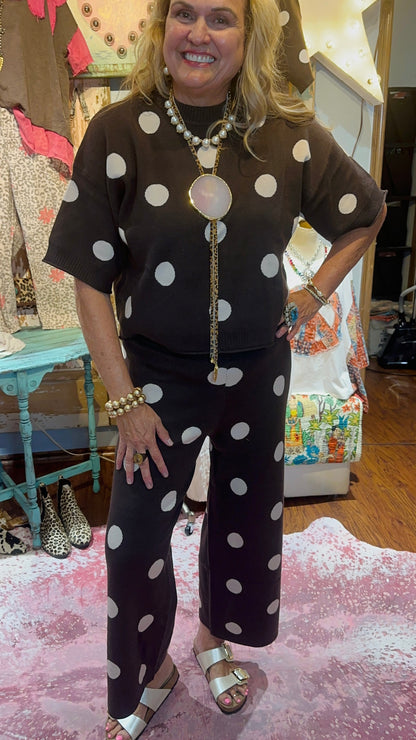 Brown Polka Dot Knit Set
