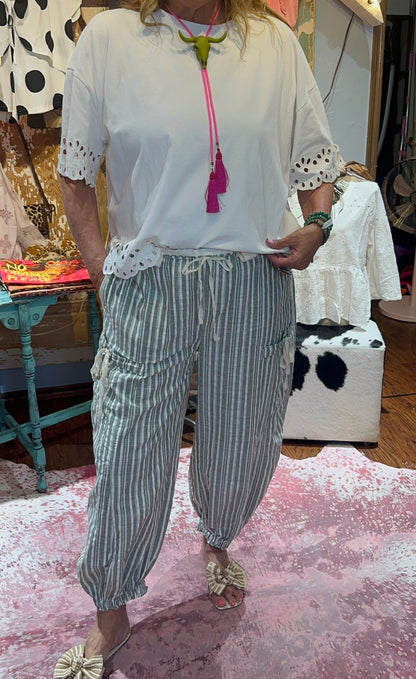 Easel White Embroidered Hem Top