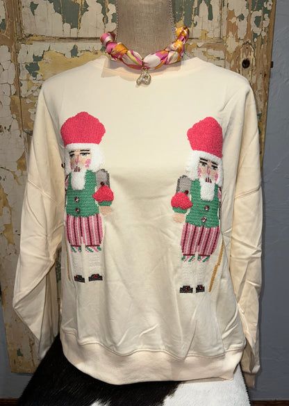 Cream Nutcracker Embroidered Sweater