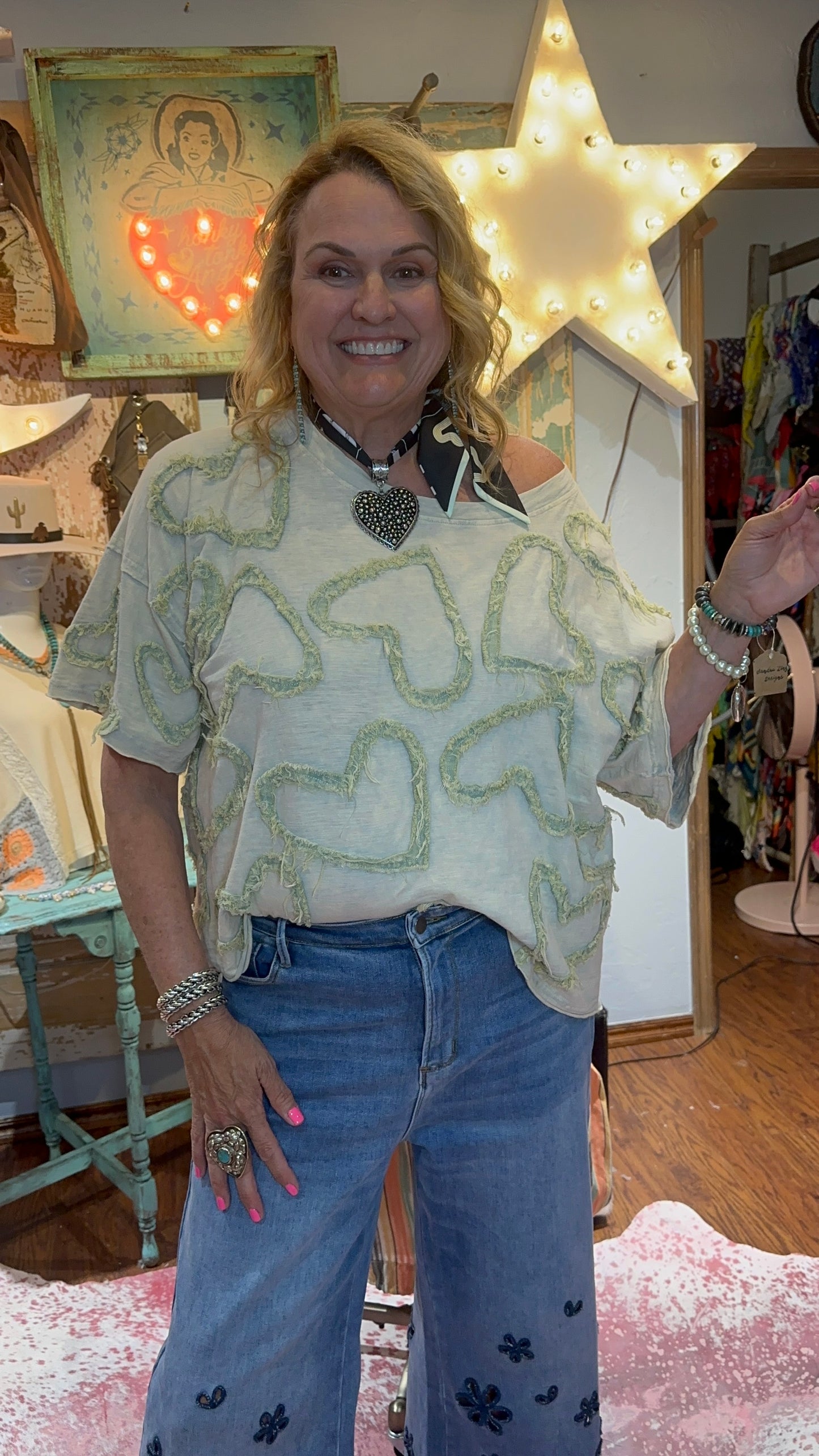 Oli & Hali All Over Heart Patchwork Top Mint
