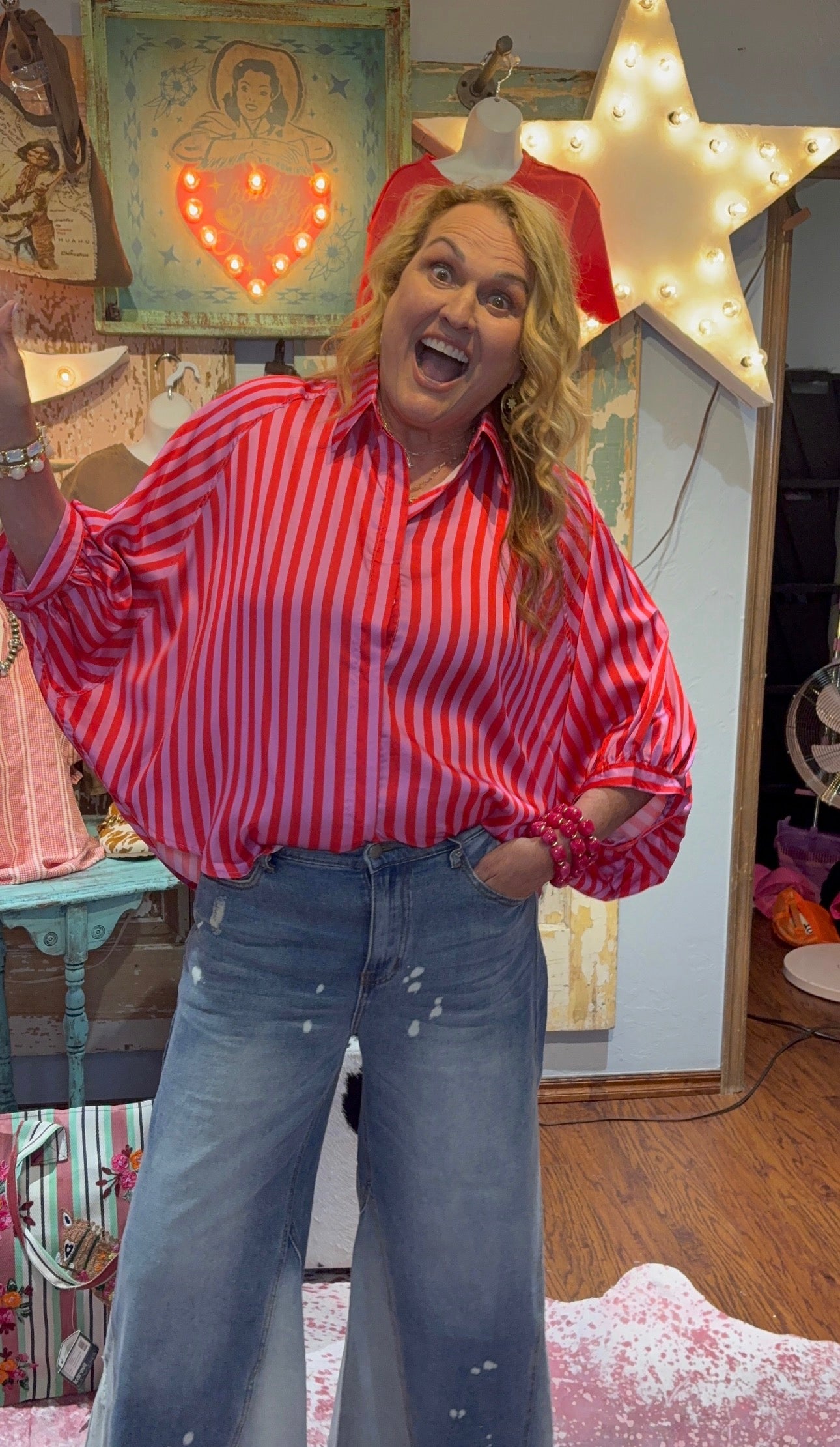 Red and Pink Stripe Top