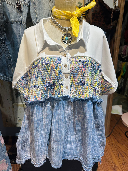 Oli & Hali Collared Half Placket Top Cream