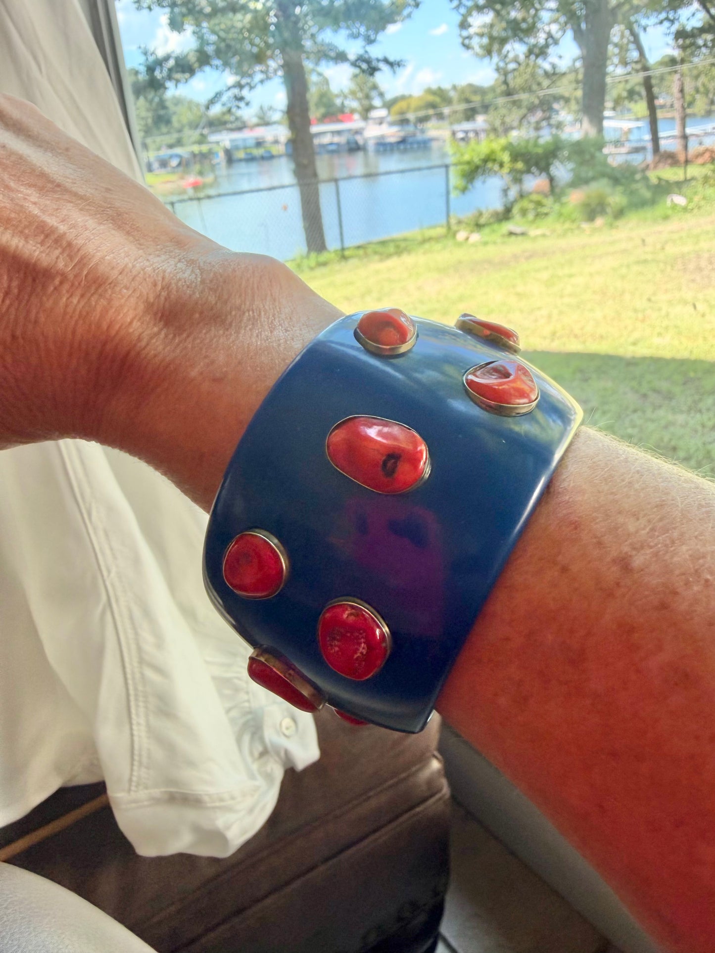 Cobalt Blue Coral & Resin Statement Bangle