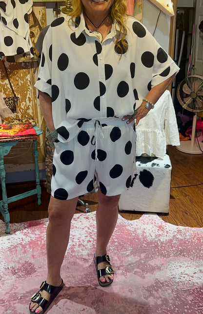 White and Black Polka Dot Short Set