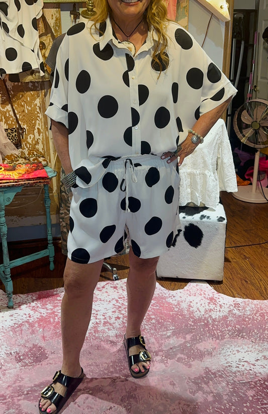 White and Black Polka Dot Short Set