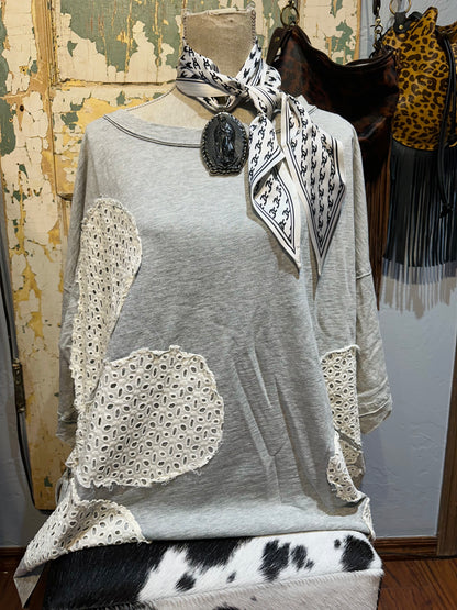 Oli & Hali Heather Grey Floral Applique Top