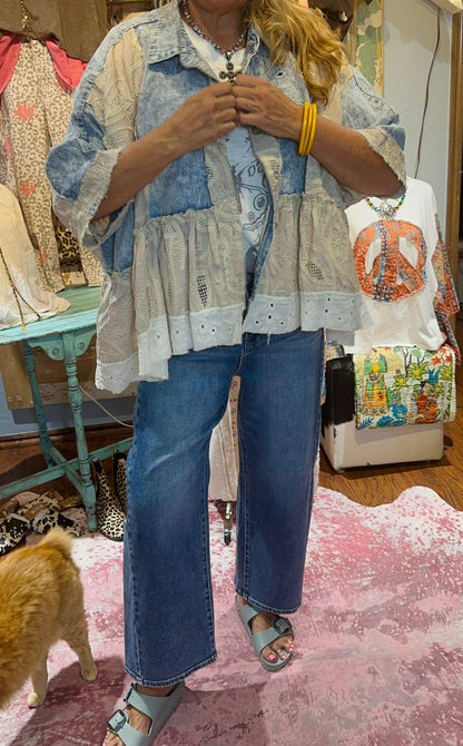 POL Denim Eyelet Shacket