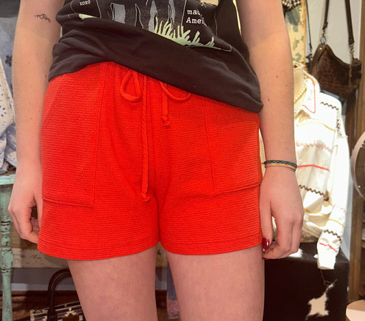 Drawstring Knit Shorts Red