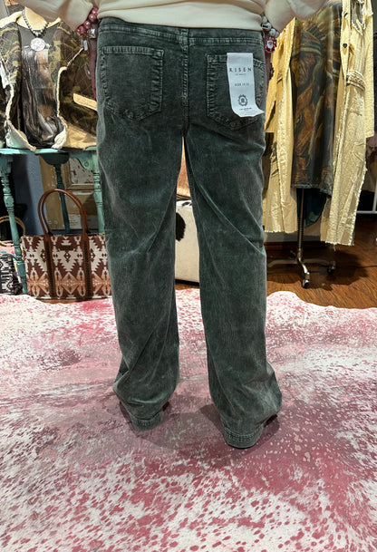 Risen High Rise Wide Leg Forest Corduroy Pants